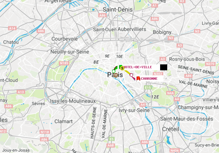 plan itinéraire ratp de Hôtel de Ville à Charonne