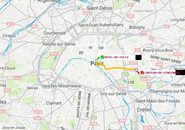 plan itinéraire ratp de Hôtel de Ville à Château de Vincennes