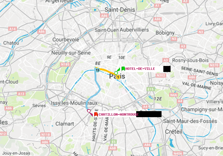 plan itinéraire ratp de Hôtel de Ville à Châtillon Montrouge