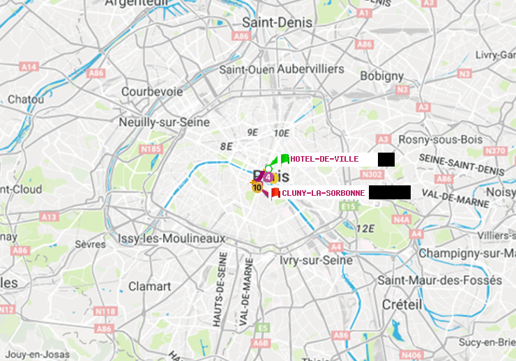 plan itinéraire ratp de Hôtel de Ville à Cluny-La Sorbonne