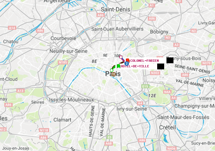 plan itinéraire ratp de Hôtel de Ville à Colonel Fabien