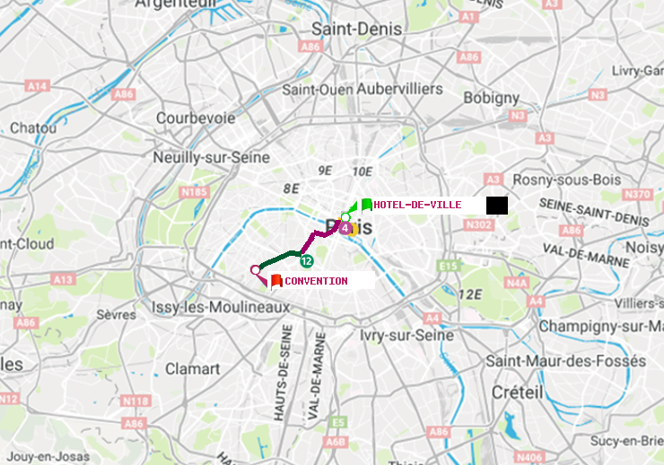 plan itinéraire ratp de Hôtel de Ville à Convention