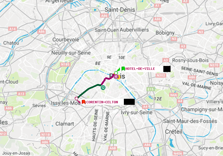 plan itinéraire ratp de Hôtel de Ville à Corentin-Celton