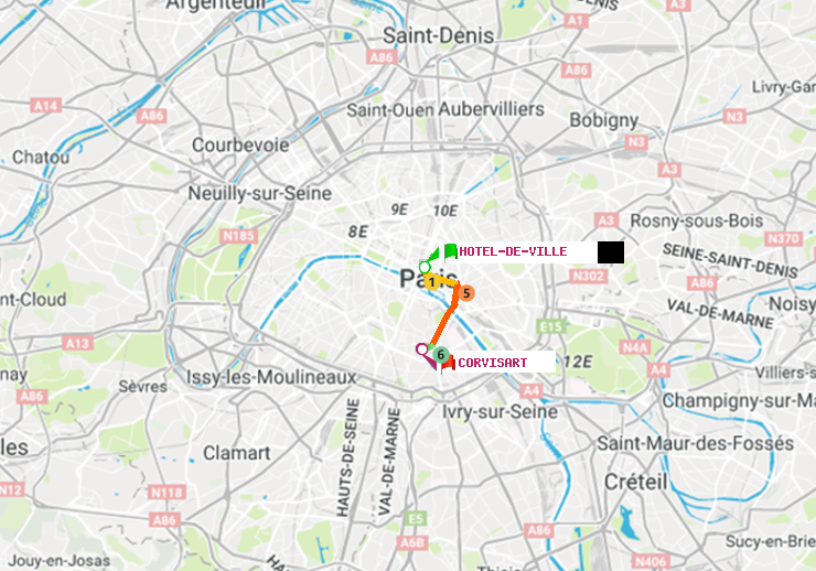 plan itinéraire ratp de Hôtel de Ville à Corvisart