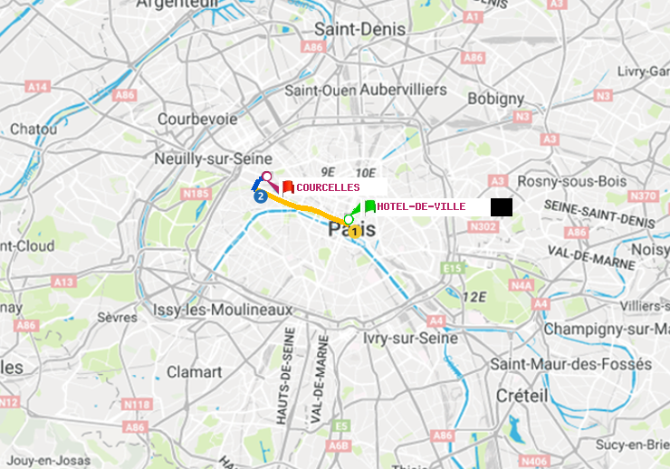plan itinéraire ratp de Hôtel de Ville à Courcelles