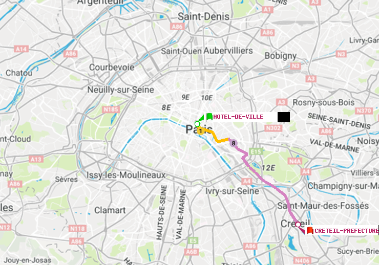 plan itinéraire ratp de Hôtel de Ville à Créteil-Préfecture (Hôtel de Ville)