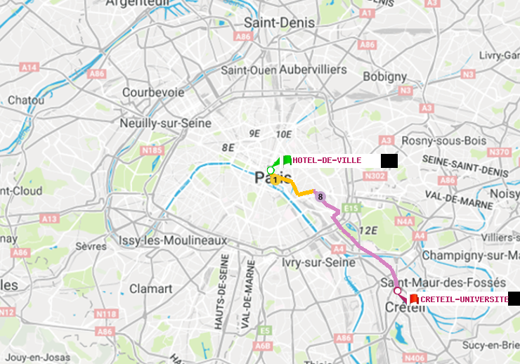 plan itinéraire ratp de Hôtel de Ville à Créteil-Université
