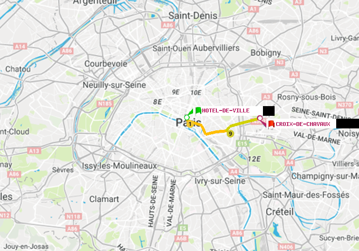 plan itinéraire ratp de Hôtel de Ville à Croix-de-Chavaux (Jacques Duclos)