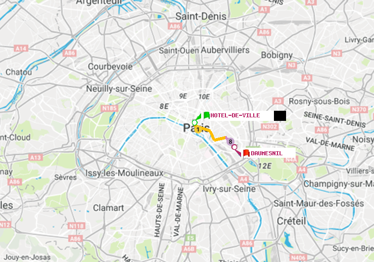 plan itinéraire ratp de Hôtel de Ville à Daumesnil (Félix Eboué)