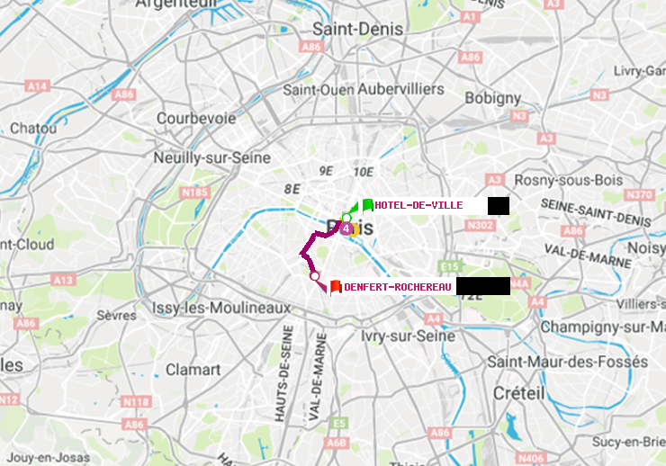 plan itinéraire ratp de Hôtel de Ville à Denfert-Rochereau