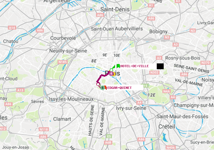 plan itinéraire ratp de Hôtel de Ville à Edgar-Quinet