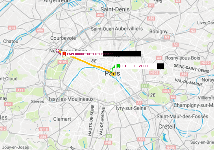 plan itinéraire ratp de Hôtel de Ville à Esplanade de la Défense