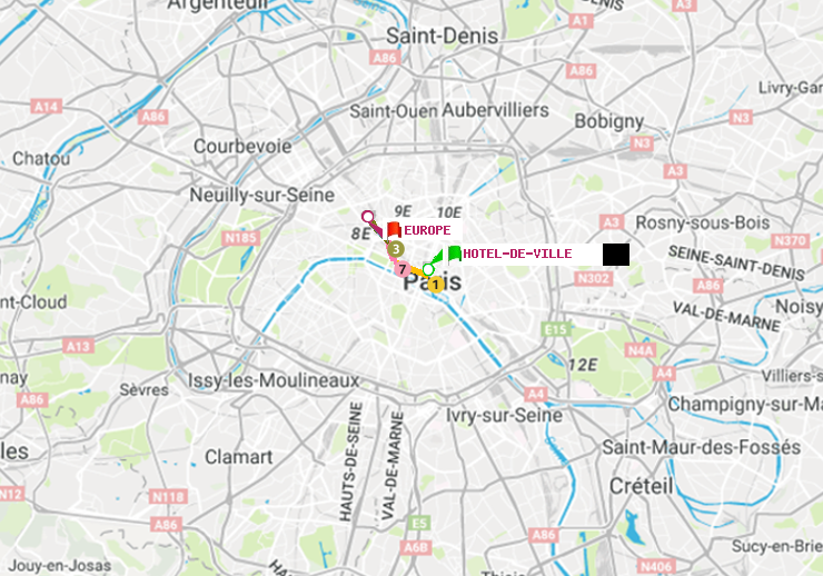 plan itinéraire ratp de Hôtel de Ville à Europe