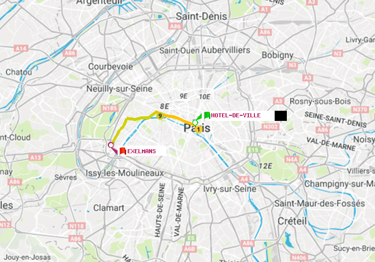 plan itinéraire ratp de Hôtel de Ville à Exelmans