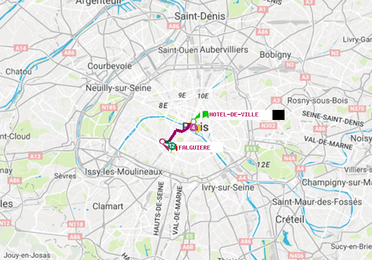 plan itinéraire ratp de Hôtel de Ville à Falguière