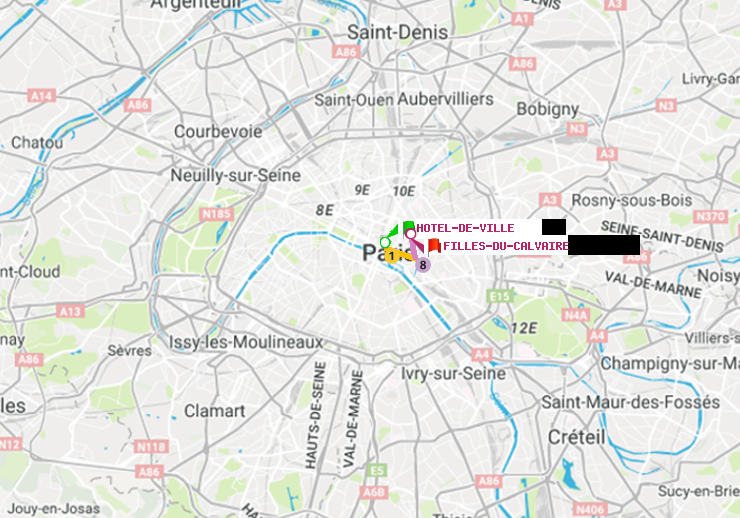 plan itinéraire ratp de Hôtel de Ville à Filles du Calvaire