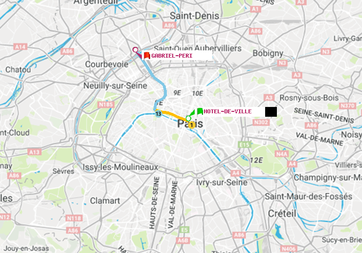plan itinéraire ratp de Hôtel de Ville à Gabriel-Péri