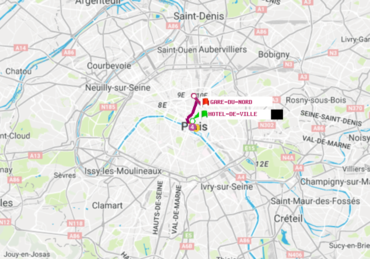 plan itinéraire ratp de Hôtel de Ville à Gare du Nord