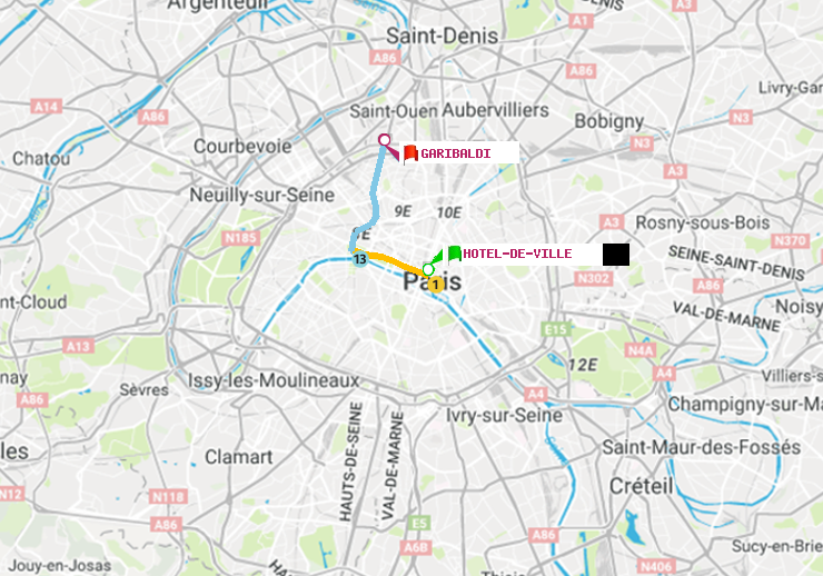 plan itinéraire ratp de Hôtel de Ville à Garibaldi