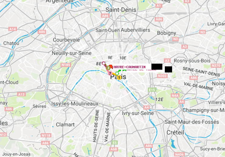 plan itinéraire ratp de Hôtel de Ville à Havre-Caumartin