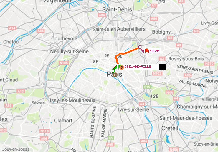 plan itinéraire ratp de Hôtel de Ville à Hoche