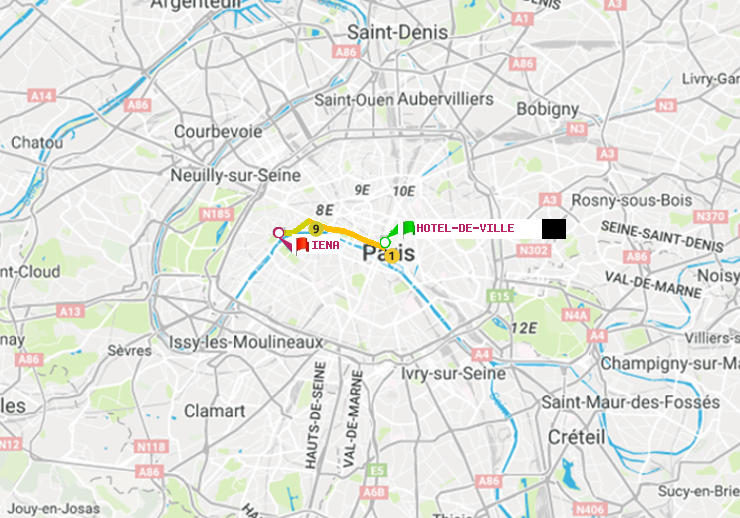 plan itinéraire ratp de Hôtel de Ville à Iéna