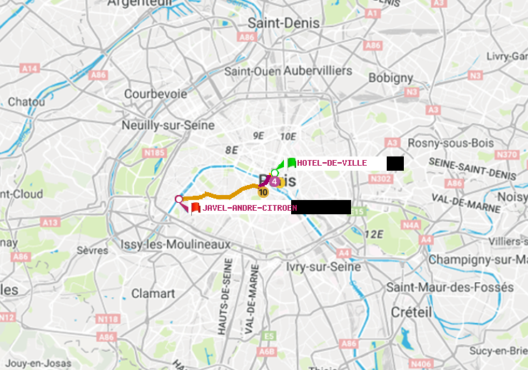 plan itinéraire ratp de Hôtel de Ville à Javel-André-Citroen