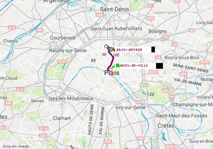 plan itinéraire ratp de Hôtel de Ville à Jules Joffrin