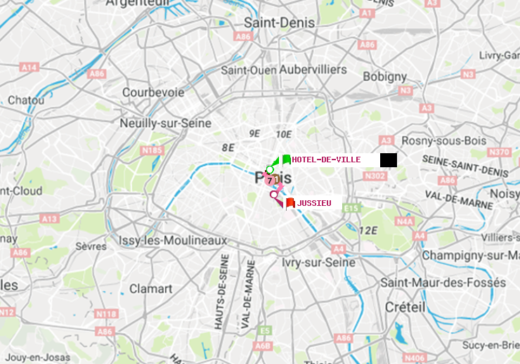 plan itinéraire ratp de Hôtel de Ville à Jussieu