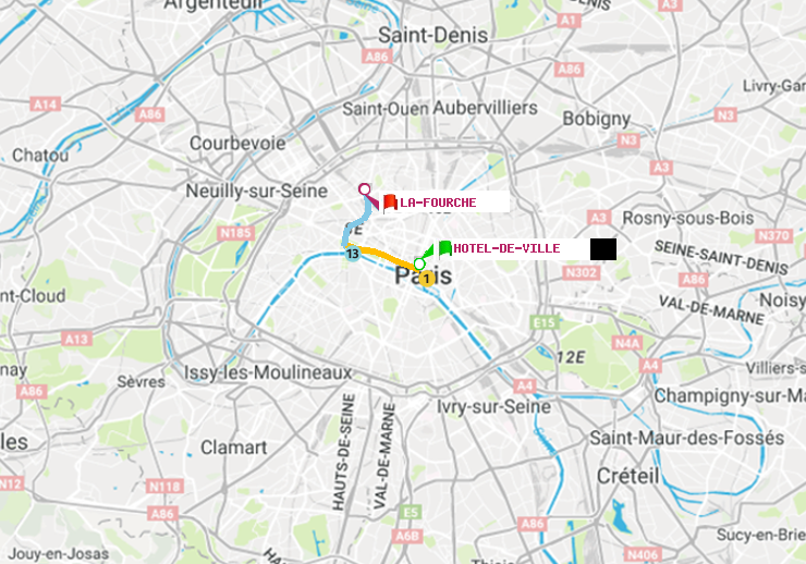 plan itinéraire ratp de Hôtel de Ville à La Fourche