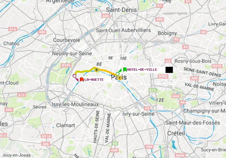 plan itinéraire ratp de Hôtel de Ville à La Muette