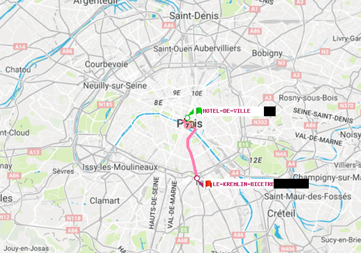 plan itinéraire ratp de Hôtel de Ville à Le Kremlin-Bicêtre