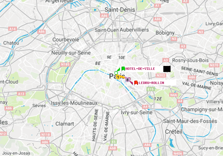 plan itinéraire ratp de Hôtel de Ville à Ledru-Rollin
