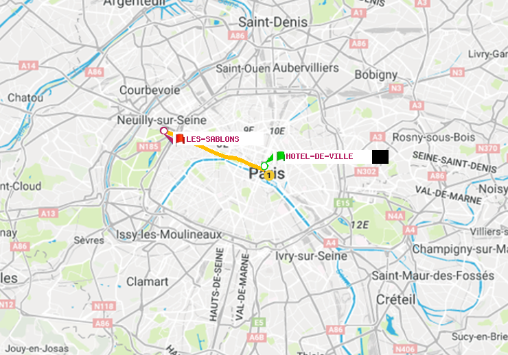 plan itinéraire ratp de Hôtel de Ville à Les Sablons (Jardin d