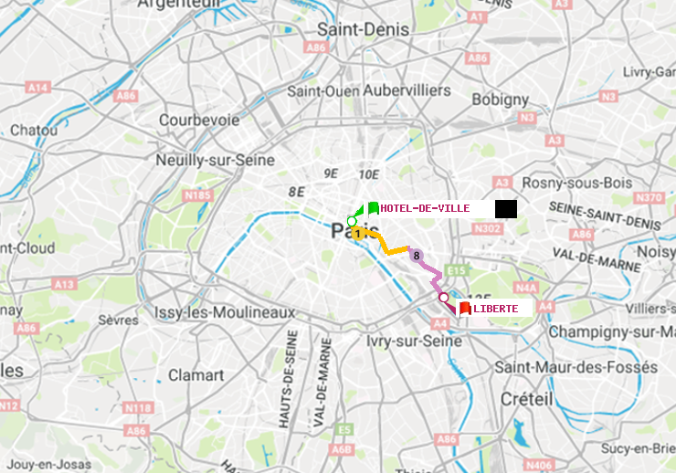 plan itinéraire ratp de Hôtel de Ville à Liberté