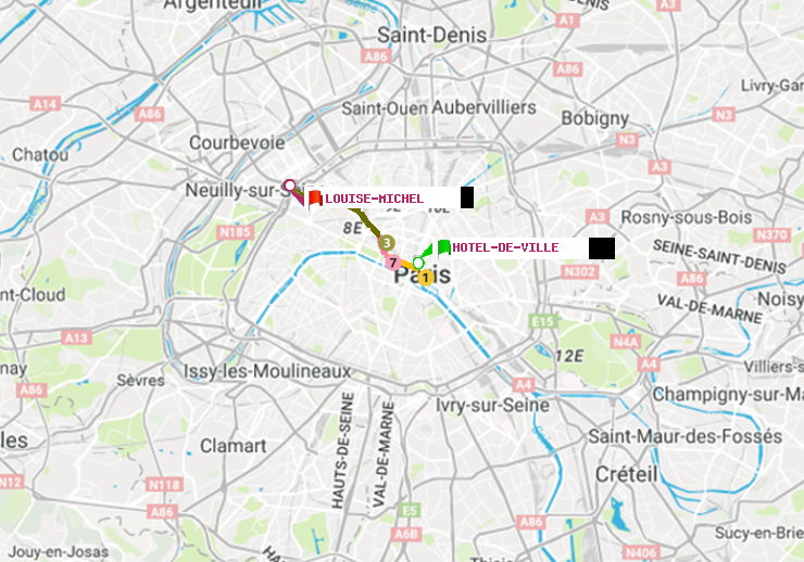 plan itinéraire ratp de Hôtel de Ville à Louise Michel