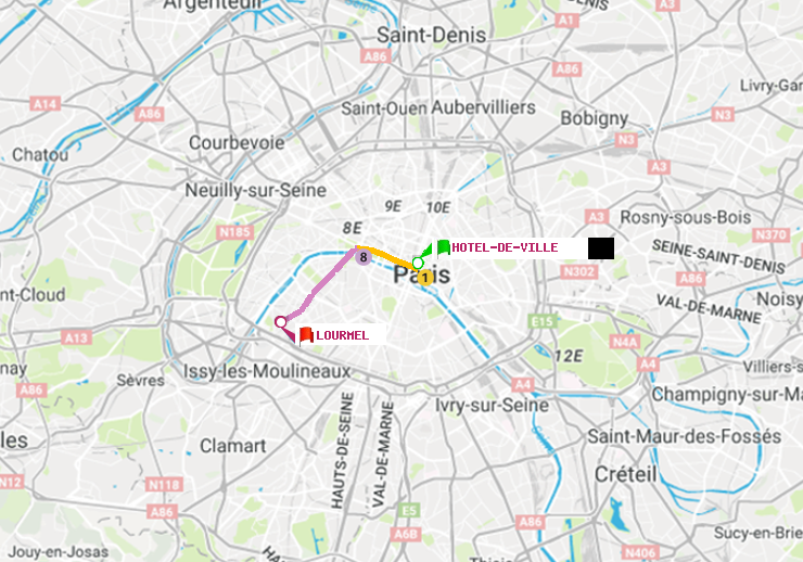 plan itinéraire ratp de Hôtel de Ville à Lourmel