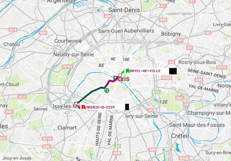 plan itinéraire ratp de Hôtel de Ville à Mairie d