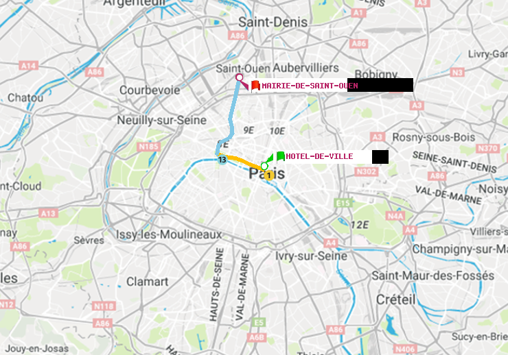 plan itinéraire ratp de Hôtel de Ville à Mairie de Saint-Ouen