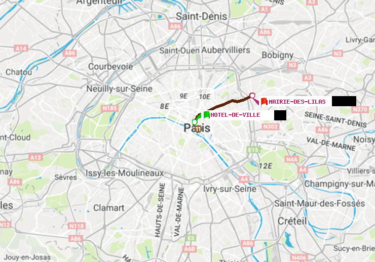 plan itinéraire ratp de Hôtel de Ville à Mairie des Lilas