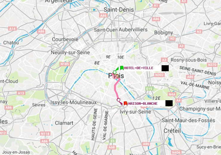 plan itinéraire ratp de Hôtel de Ville à Maison Blanche