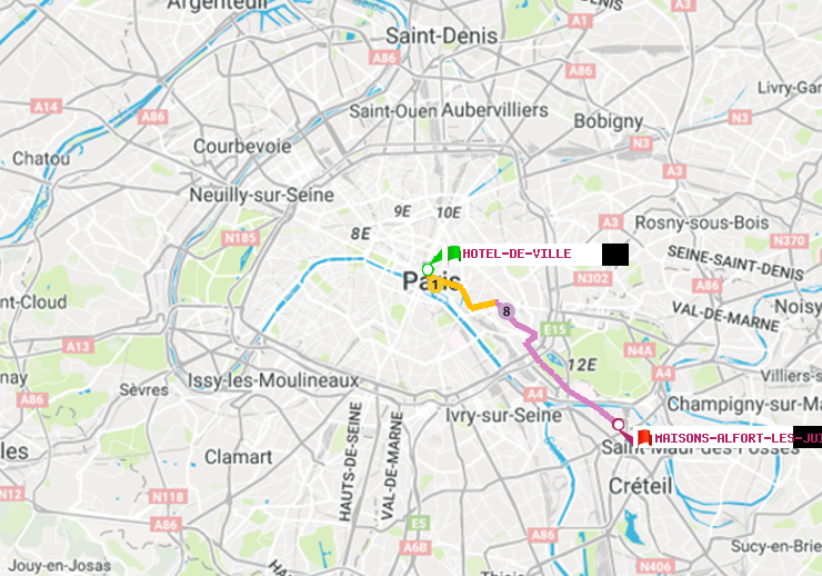 plan itinéraire ratp de Hôtel de Ville à Maisons-Alfort-Les Juilliottes