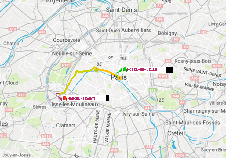 plan itinéraire ratp de Hôtel de Ville à Marcel Sembat