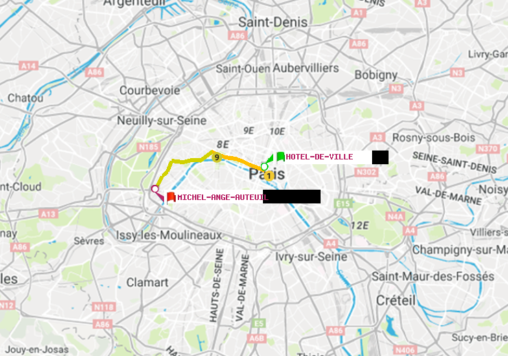 plan itinéraire ratp de Hôtel de Ville à Michel-Ange-Auteuil