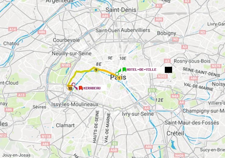 plan itinéraire ratp de Hôtel de Ville à Mirabeau