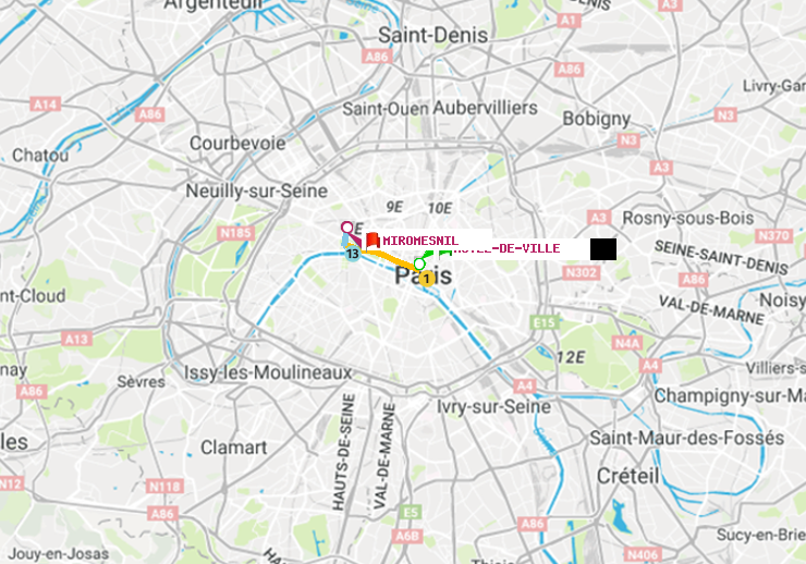 plan itinéraire ratp de Hôtel de Ville à Miromesnil