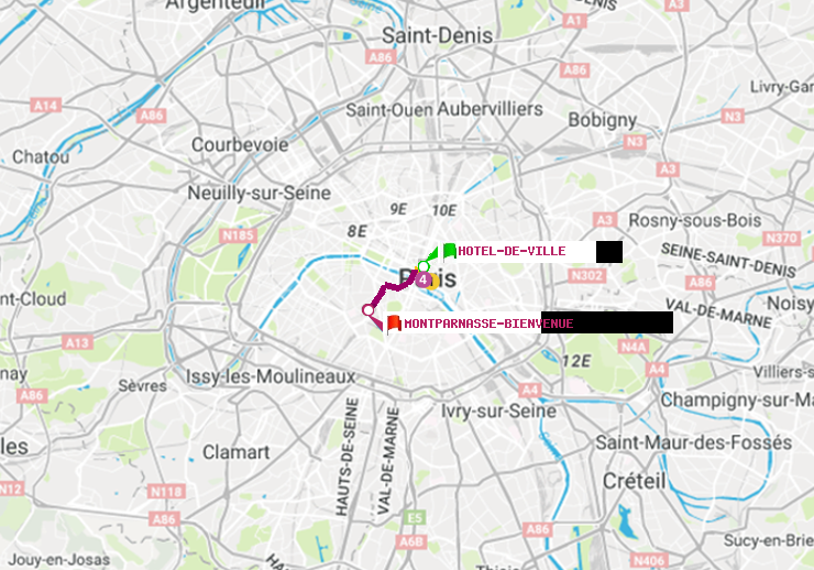 plan itinéraire ratp de Hôtel de Ville à Montparnasse-Bienvenue