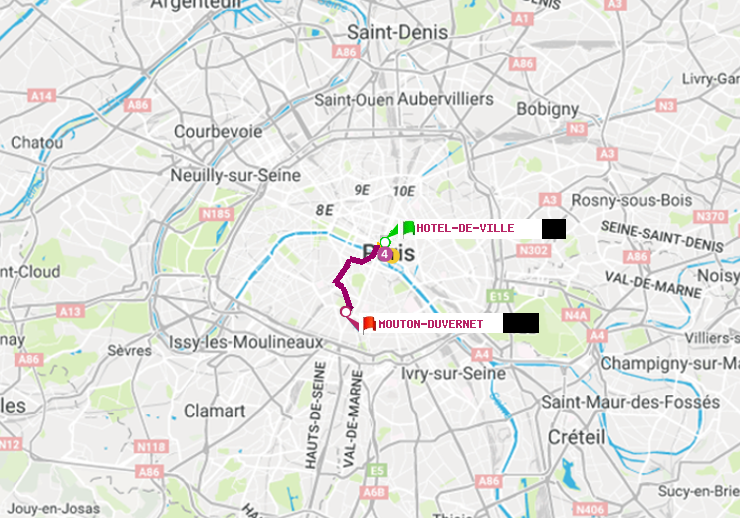 plan itinéraire ratp de Hôtel de Ville à Mouton-Duvernet