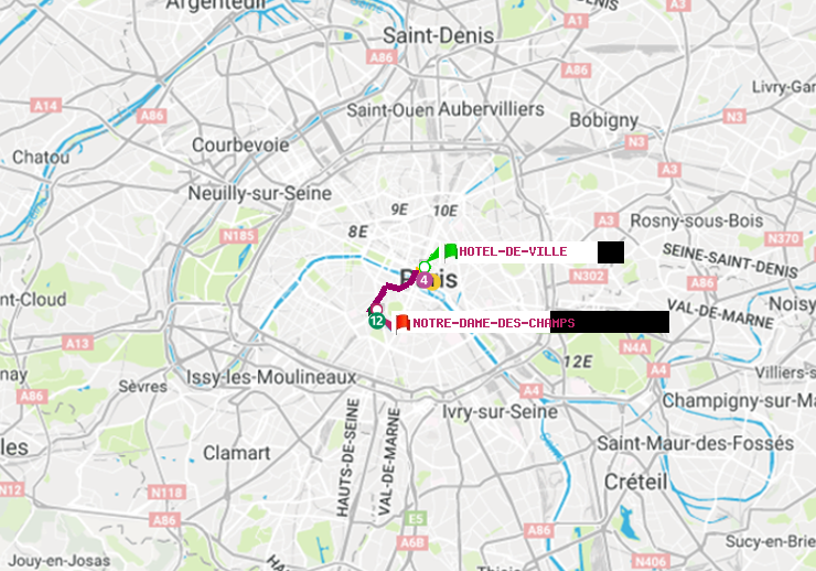 plan itinéraire ratp de Hôtel de Ville à Notre-Dame des Champs