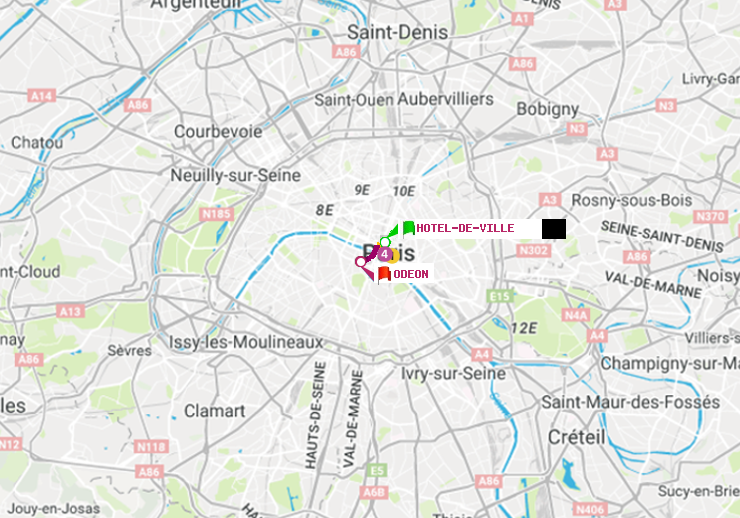 plan itinéraire ratp de Hôtel de Ville à Odéon